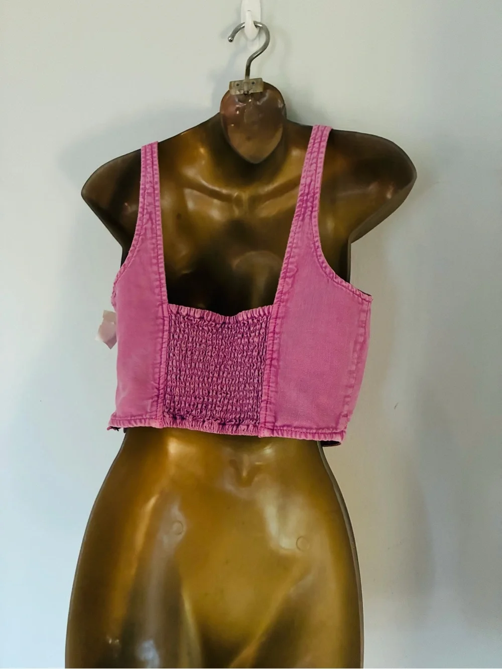Pilcro Anthropologie Pink Denim Corset Crop Top Size Small Square Neck Y2K